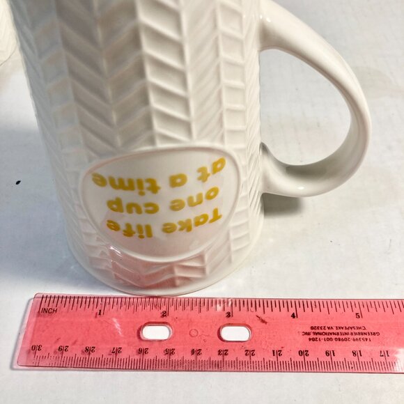Dunkin' Donuts Ceramic Coffee Cup Take Life One Cup At a Time Yellow White - Picture 10 of 10